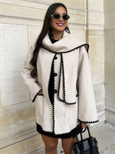 Aurohaya Short Wool Coat with Scarf, Button Closure & Pockets for Women Elegant Casual Winter Jacket